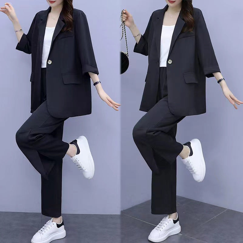 Women's Two-Piece Suit Set with Blazer and Wide Leg Trousers - Image 4
