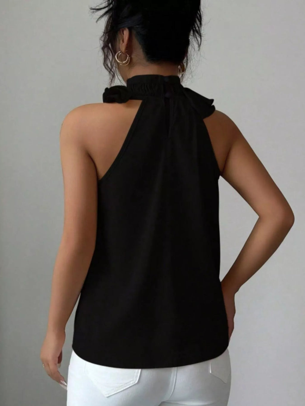 Ruffle High Neck Sleeveless Tank