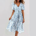 Floral Chiffon V-Neck Short Sleeve Dress for Summer Elegance