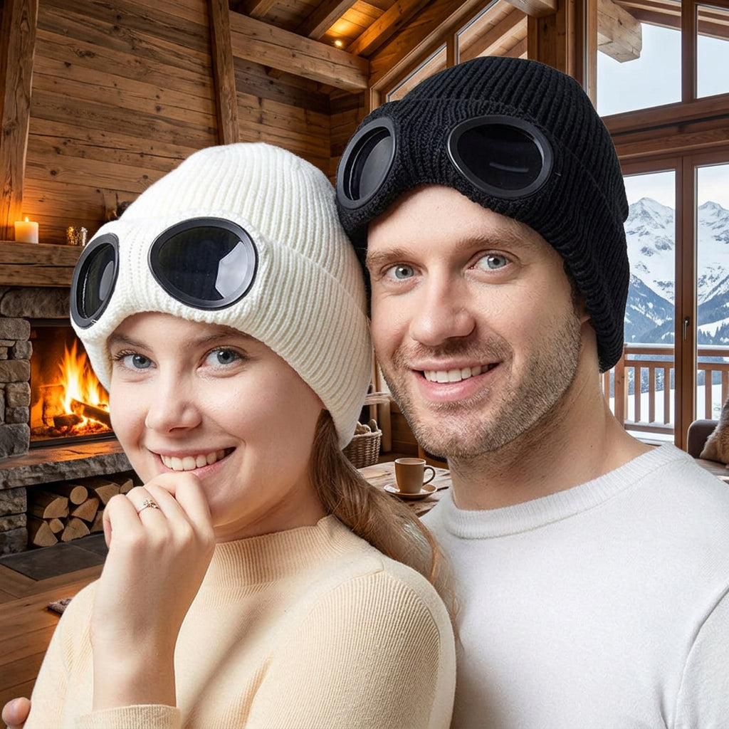 Wool Knit Hat with Windproof Glasses & Ear Protection