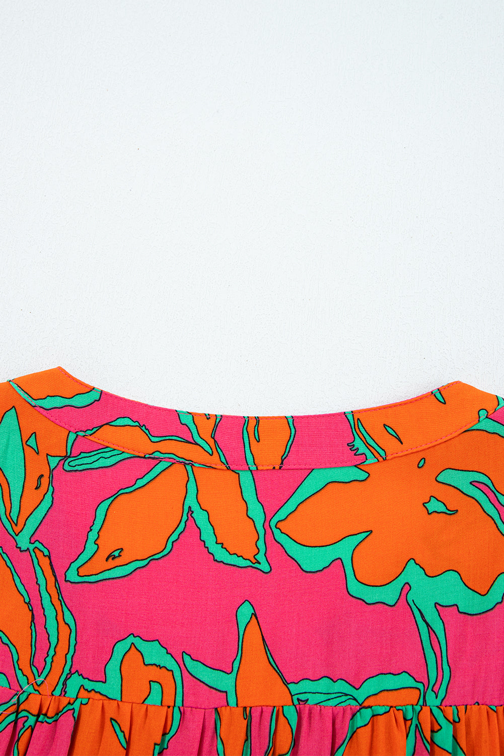 Blue Floral Print Batwing Sleeve Buttoned Shirt