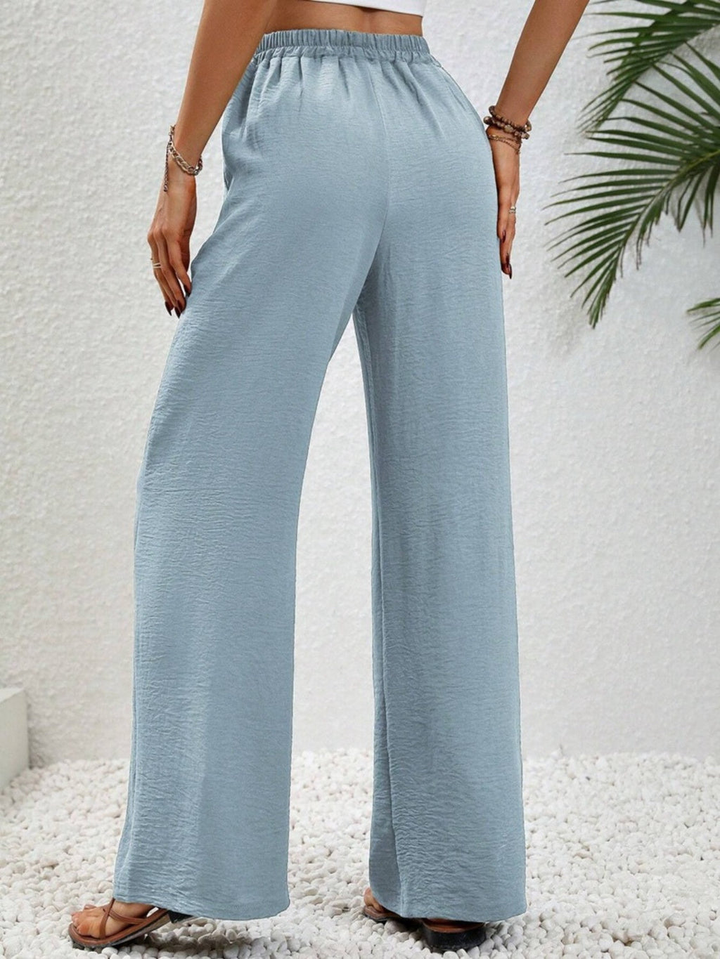 Women Wide Leg Drawstring Pants Lightweight Comfortable Trousers - Image 21