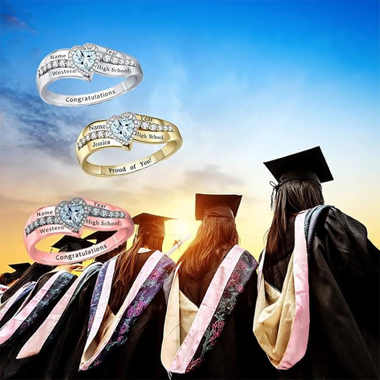 S925 Sterling Silver Engraved Birthstone Ring