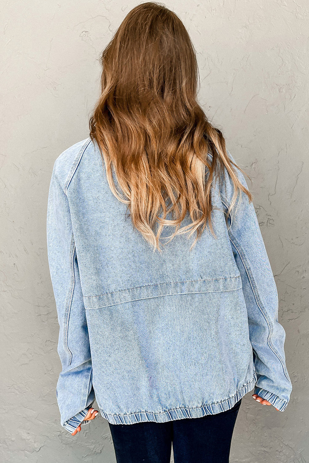 112 Myosotis Elastic Hem Denim Jacket - Light Blue