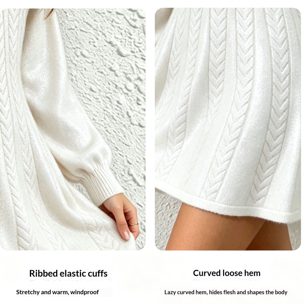 Women's V-Neck Cable-Knit Pullover Dress