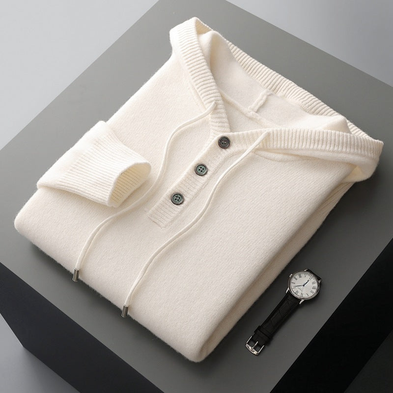 Men's Relaxed Fit Knit Button Hoodie Sweater - Modern Casual Pullover