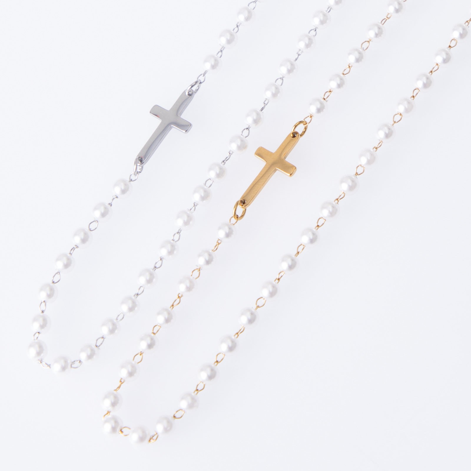 Pearl Cross Titanium Steel Necklace For Women