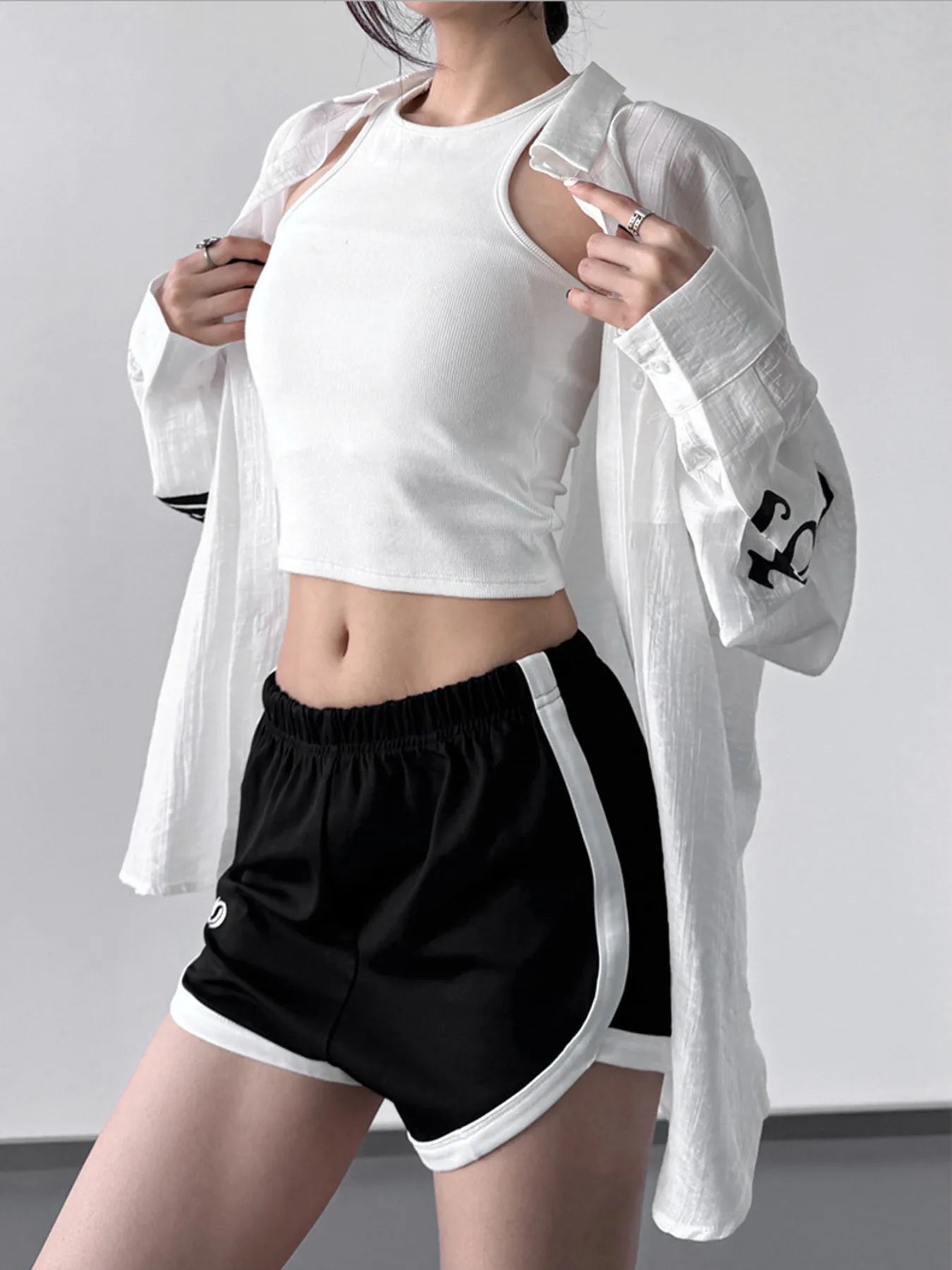 Oversized Sheer Long Sleeve Button-Up Shirt in White - Image 4