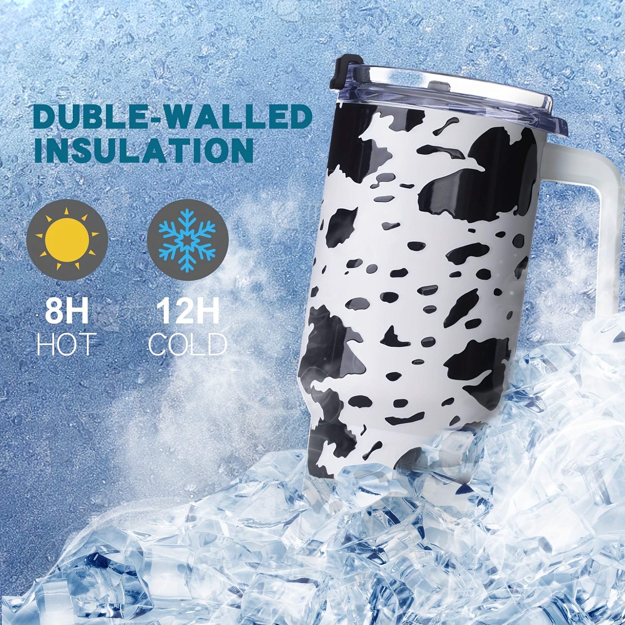 Gome Cow Print 40oz Tumbler Insulated with Handle  Straw