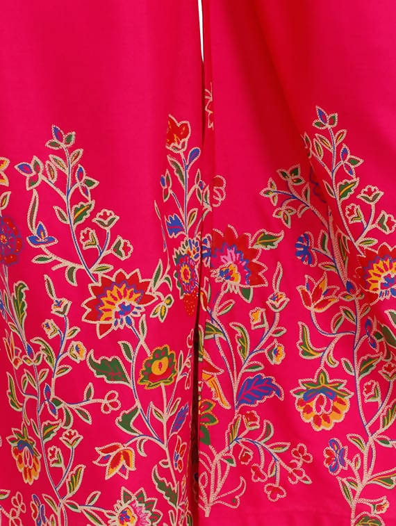 Magenta Floral Print Wide Leg Palazzo Pants - Breathable Rayon