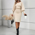 Women's Lantern Sleeve Bodycon Knit Dress Elegant Midi - Image 8