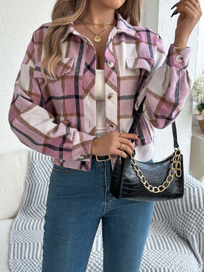 Classic Plaid Long Sleeve Button-Up Jacket for Women