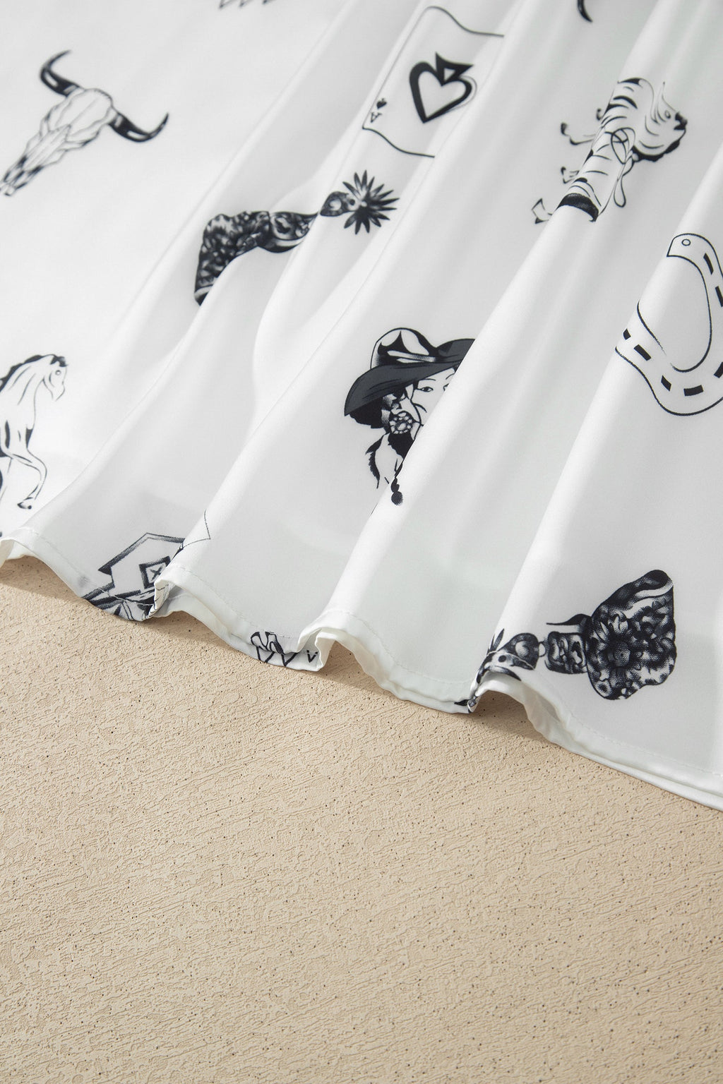 White Western Print Satin Long Skirt Elegant Midi Flowy Skirt