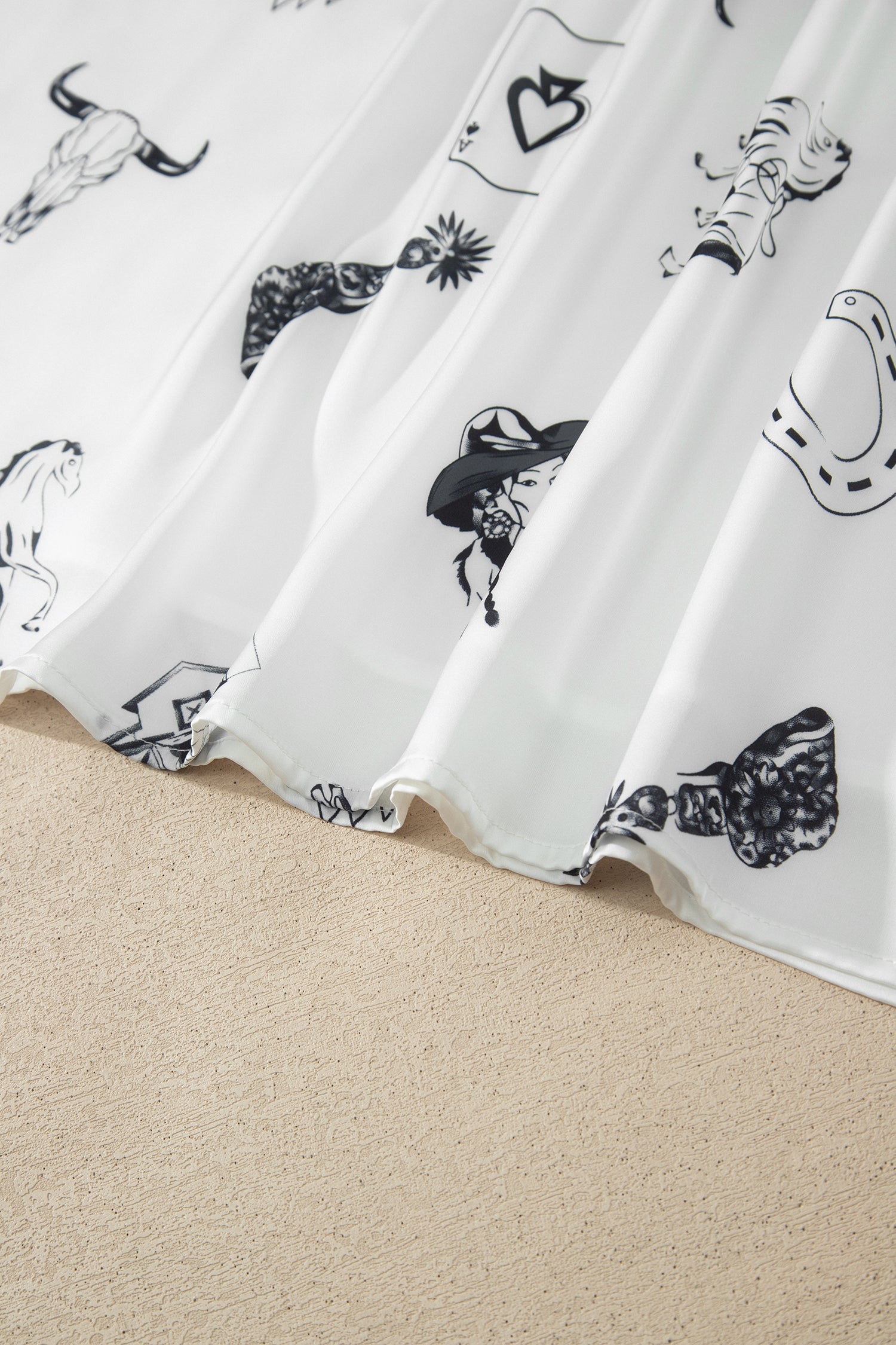 White Western Print Satin Long Skirt Elegant Midi Flowy Skirt