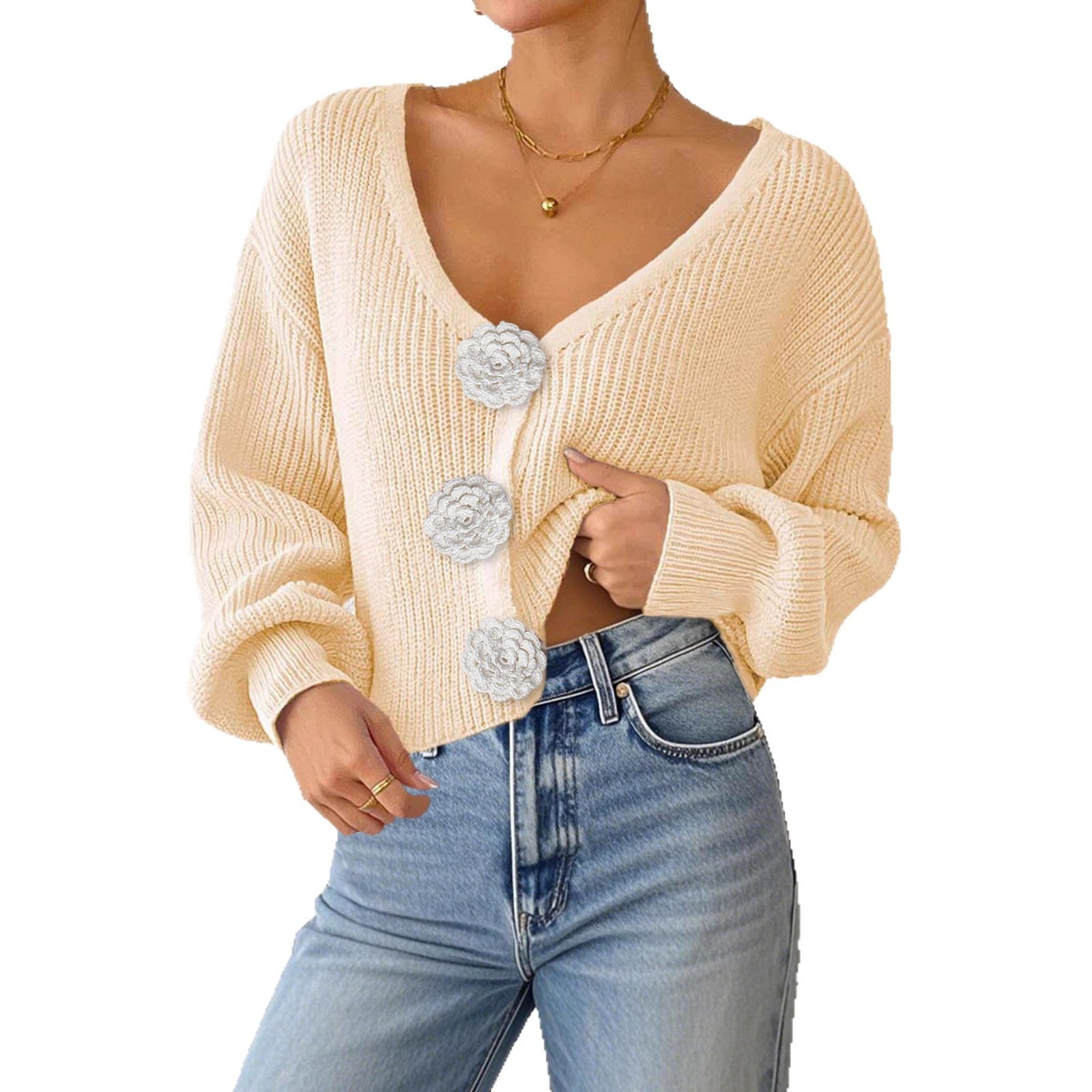 Women's Crochet Cardigan with Decorative Buttons