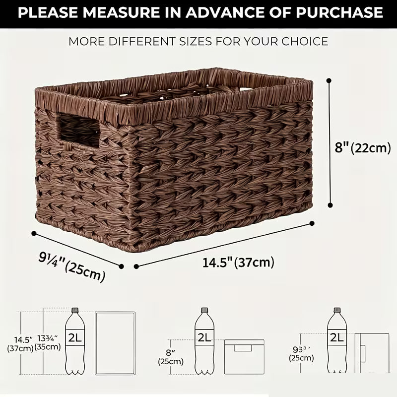 Woven Hyacinth Storage Baskets with Cut-out Handles