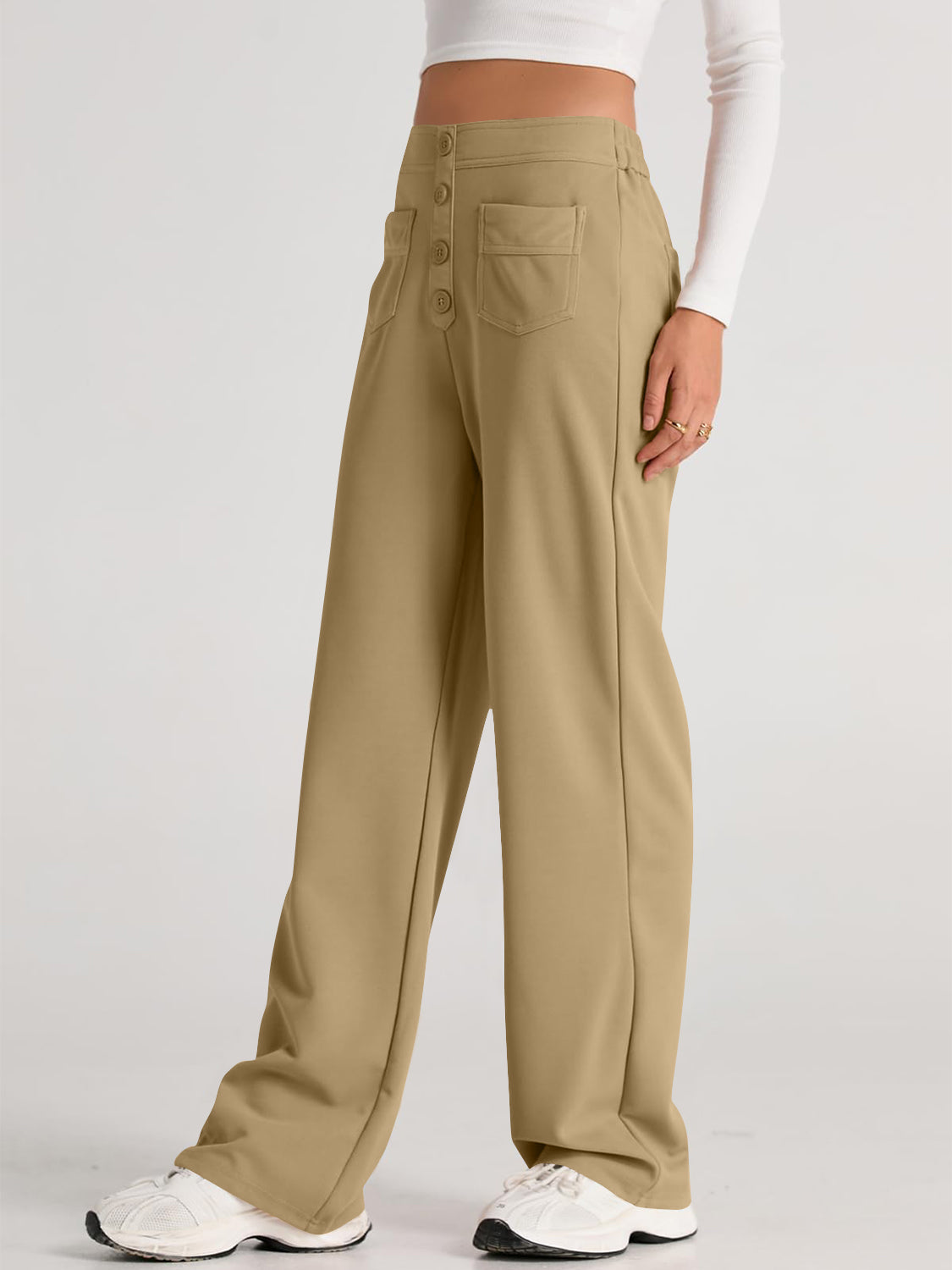 High Waist Wide Leg Pants | Black Polyester Relaxed Fit