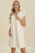 Ruffled V-Neck Cap Sleeve Dress in Elegant Style