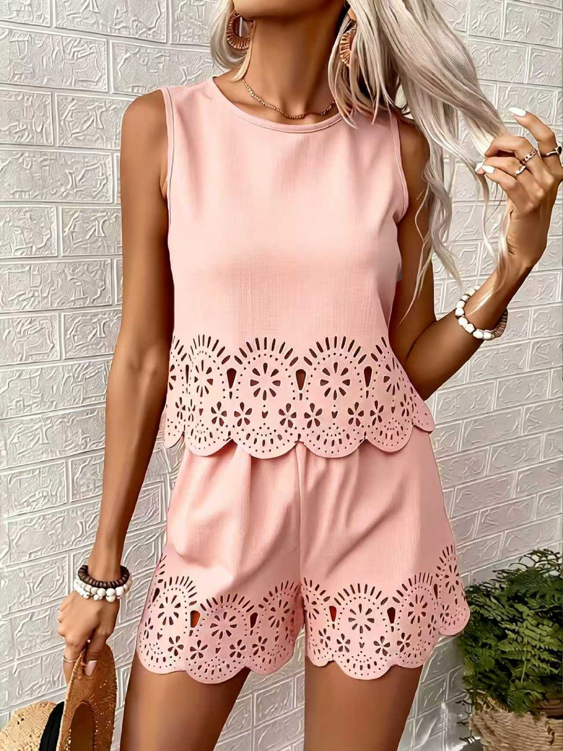 Women's Hollow-Out Floral Top and Shorts Set - Image 7