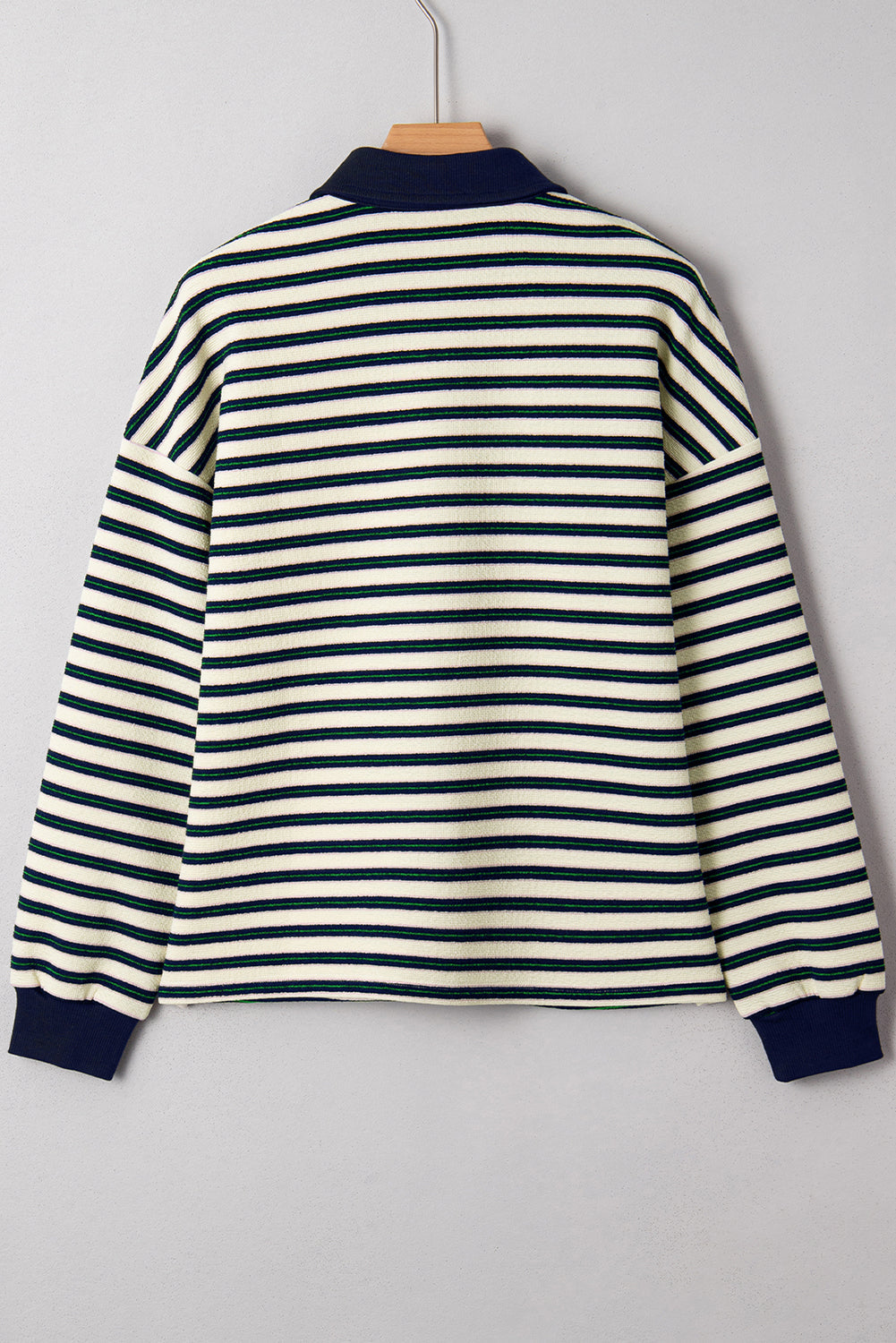 Stripe Contrast Zip Collared V-Neck Long Sleeve Top