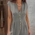 Women's Short Button Front Jumpsuit V-Neck Summer Romper