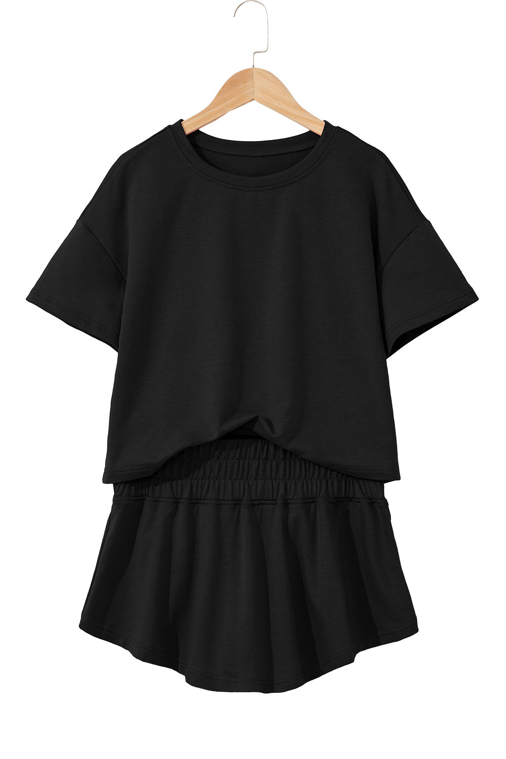 Black Cropped Tee & Ruffle High Waist Skort Set
