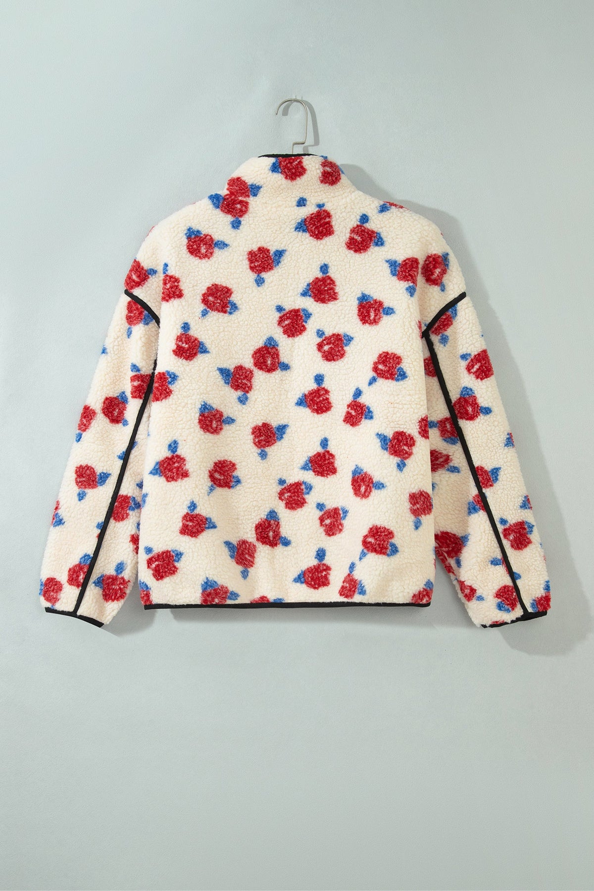 Floral Fleece Contrast Trim Zip Up Coat