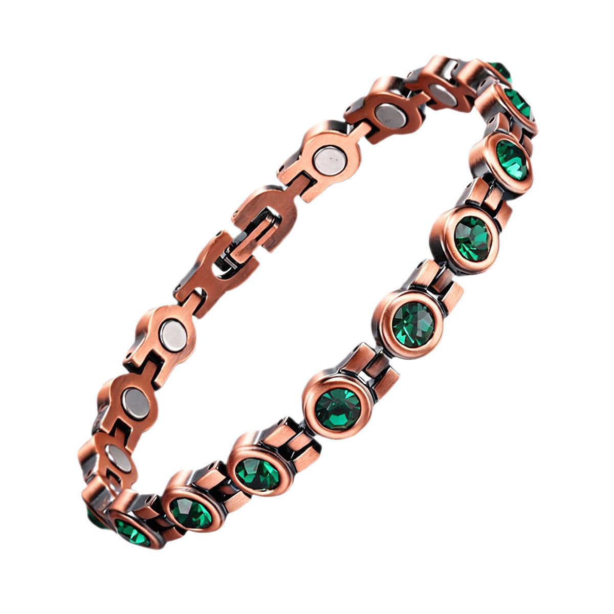 Retro Red Copper Magnetic Therapy Bracelet With Crystals Unisex