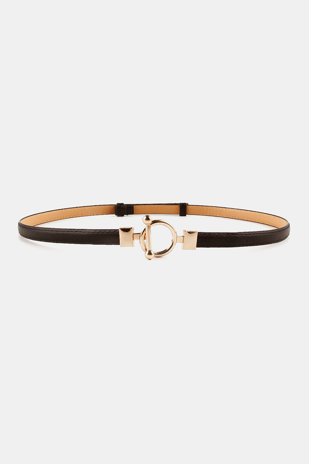 Toggle Buckle Skinny PU Belt | Brown & Gold