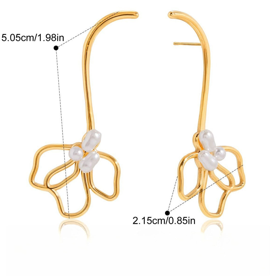 18K Gold Floral Pearl Stud Earrings, Lightweight Elegant Design