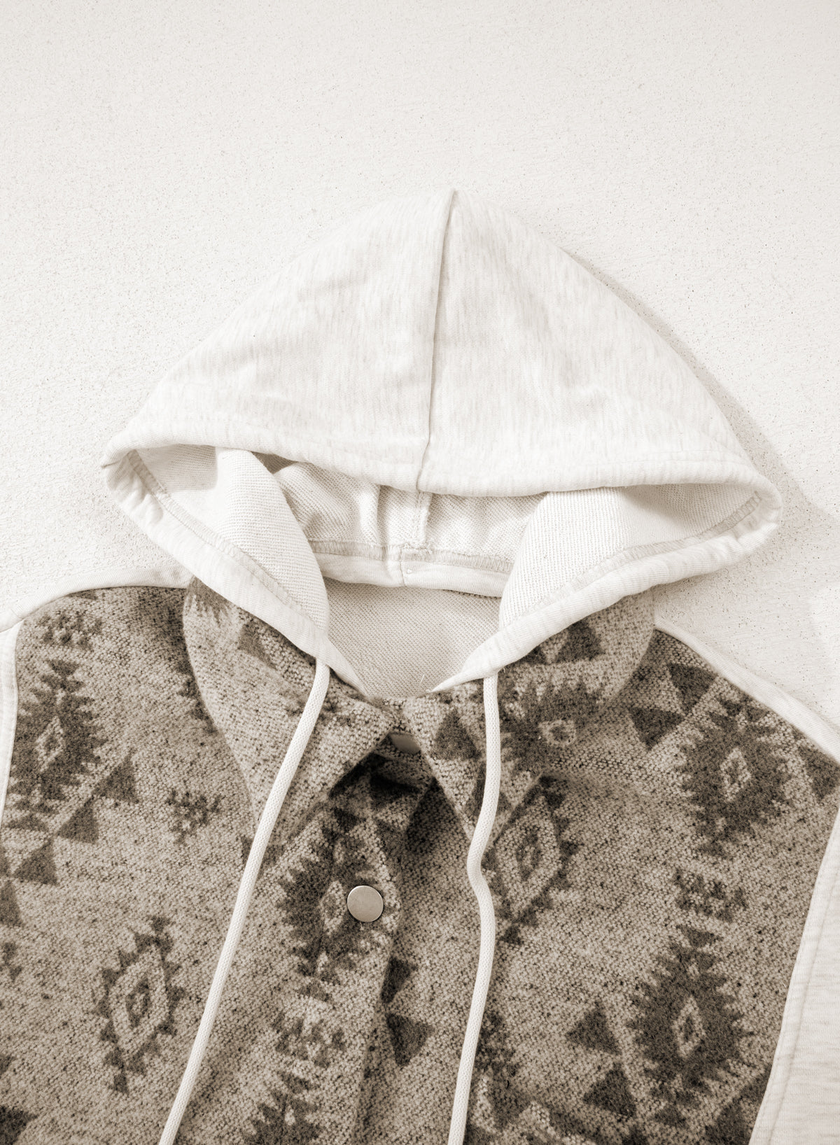 Western Aztec Colorblock Patchwork Drawstring Hooded Shacket