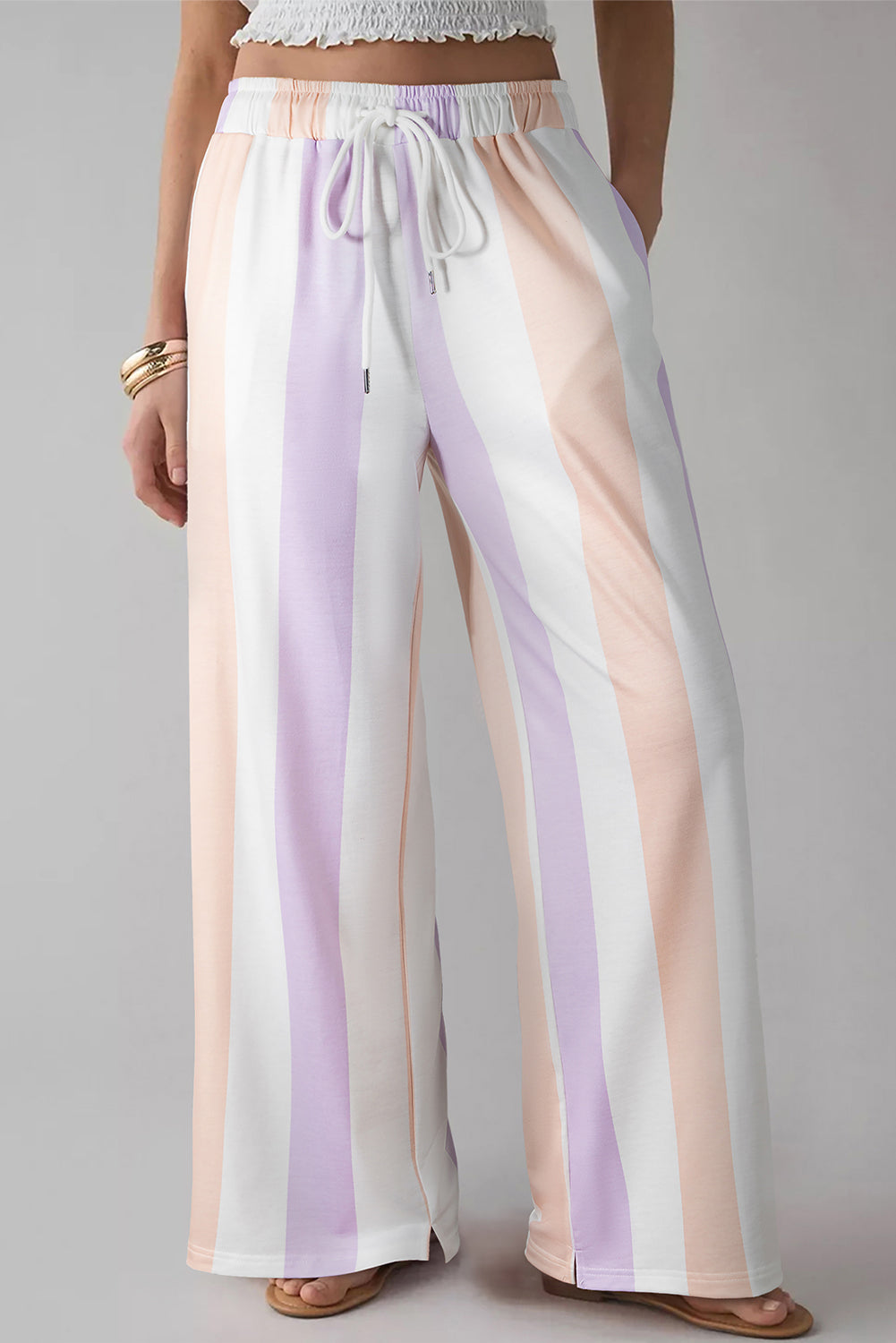 Purple Striped Colorblock High Waist Wide Leg Pants