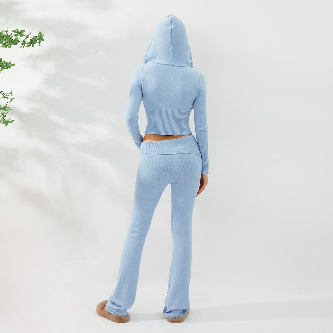 Women's Cozy Knitted 2-Piece Set - Cardigan & High-Waisted Pants