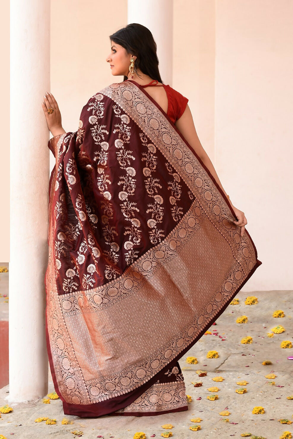 Coco Brown Banarasi Soft Pure Handloom Silk Saree