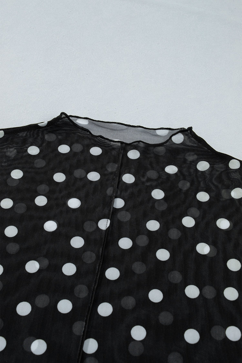 Polka Dot Mesh Long Sleeve Top Colorblock Modern Minimalist Tee
