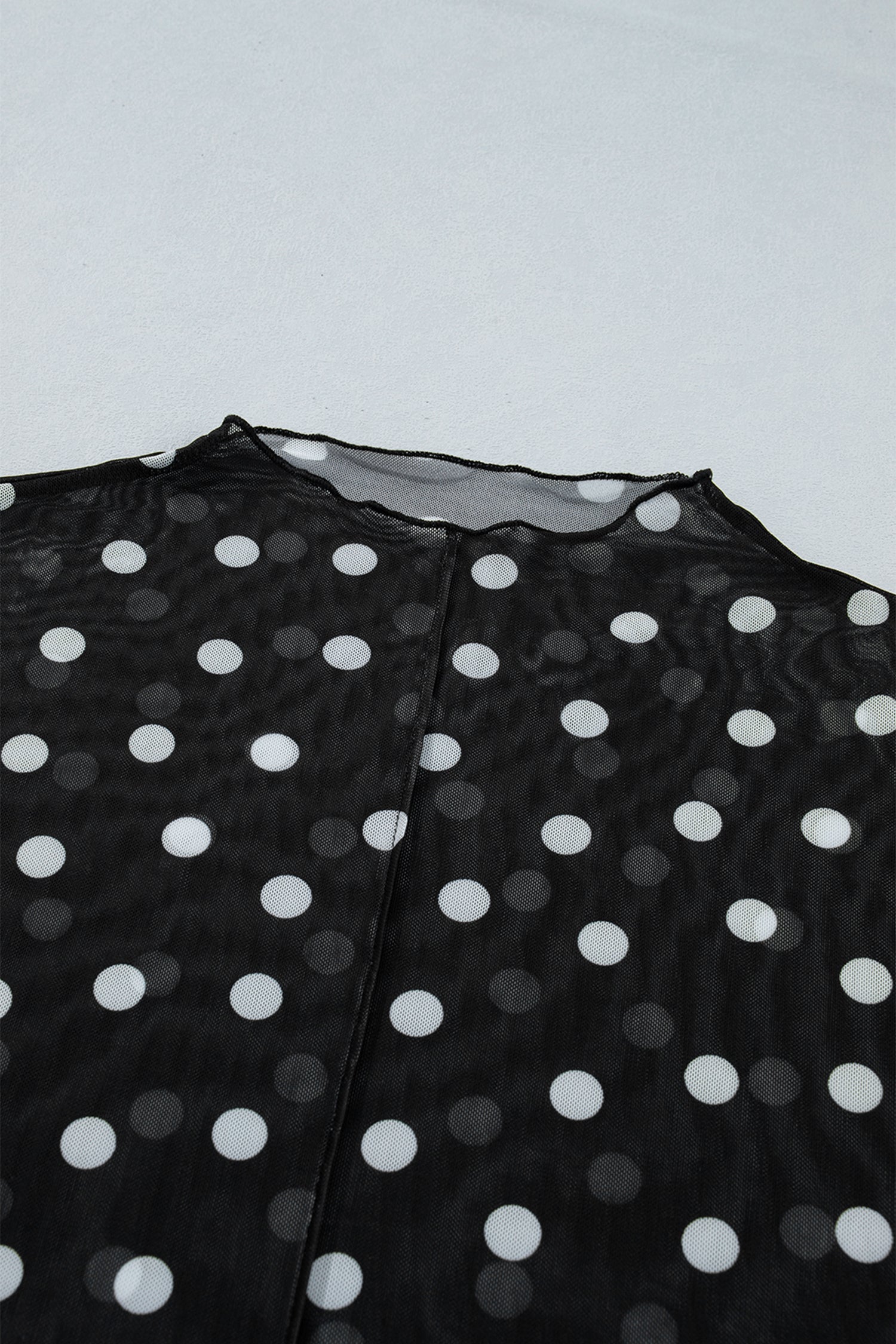 Polka Dot Mesh Long Sleeve Top Colorblock Modern Minimalist Tee