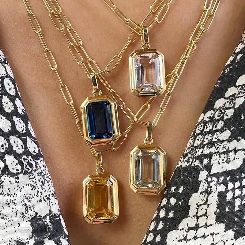 Art Deco Purple Zircon Pendant Necklace 18k Gold Plated Jewelry