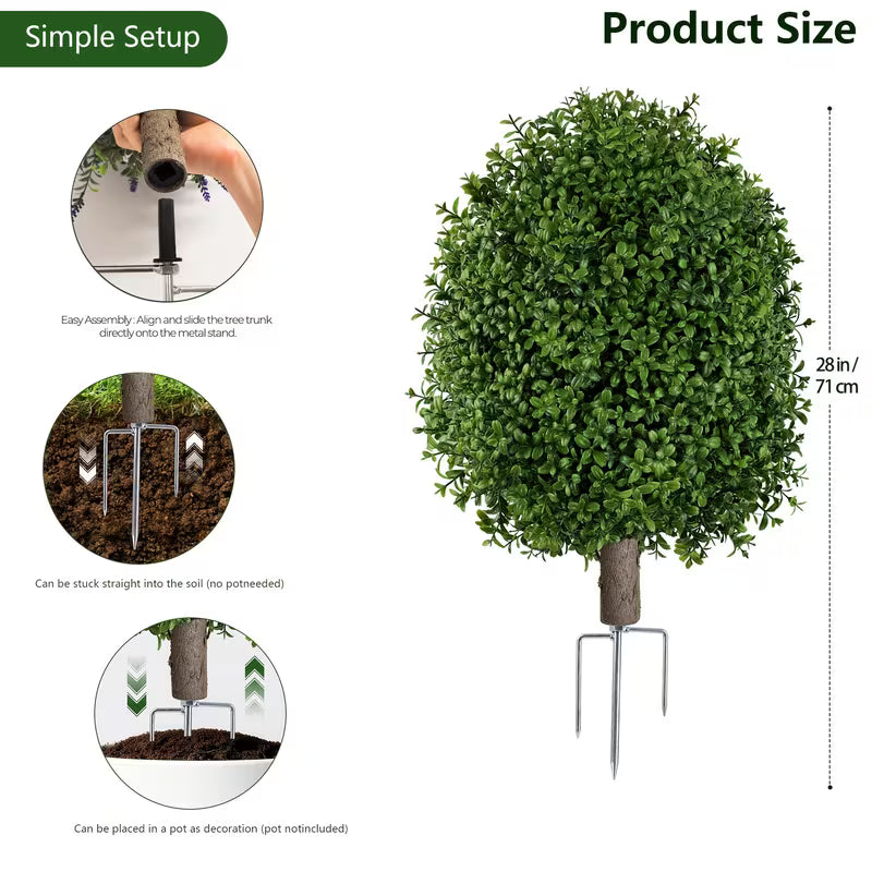 28-Inch Artificial Boxwood Topiary Ball Bush with Ground Spike