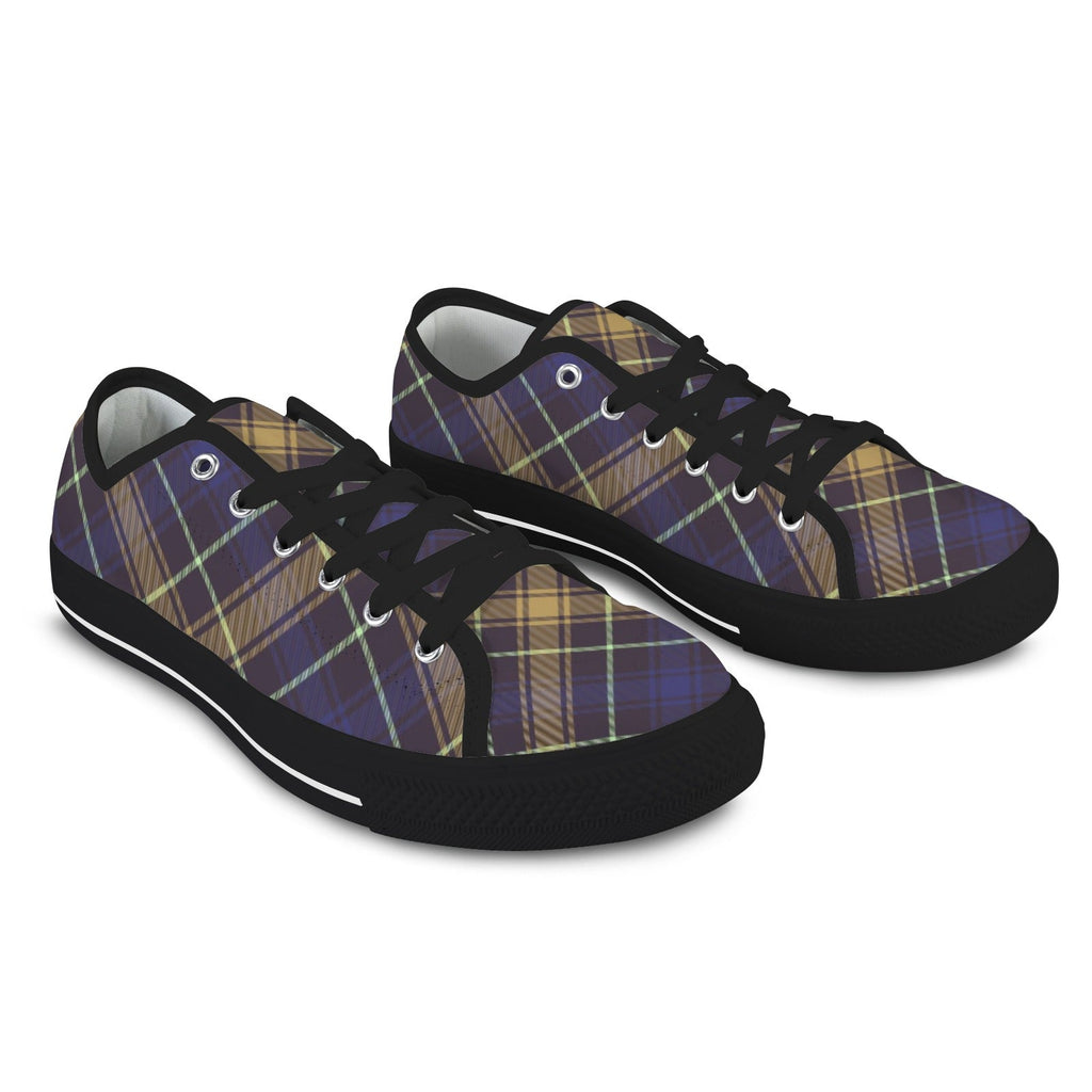 Dark Blue Plaid Low Top Canvas Sneakers for Women - Image 6