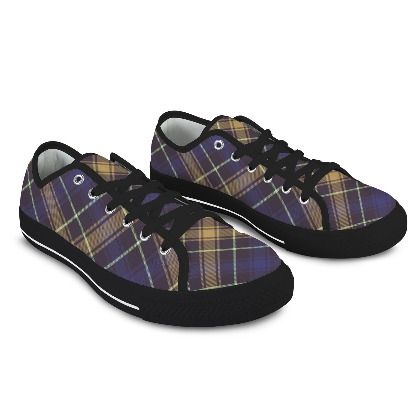 Dark Blue Plaid Low Top Canvas Sneakers for Women - Image 6