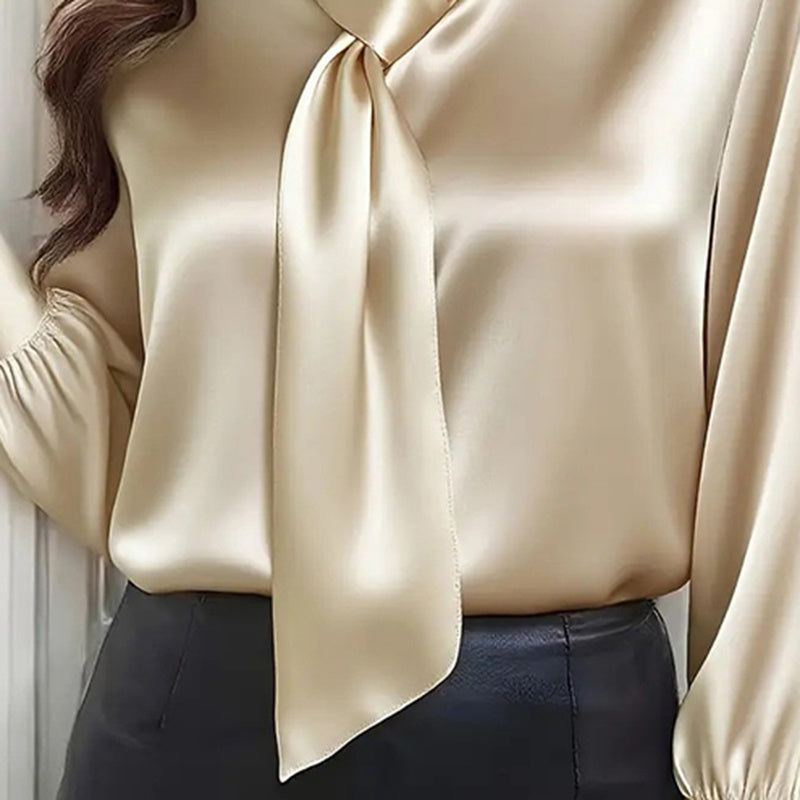 Women's Satin Ribbon Detail Blouse Lightweight Business Shirt - Image 7