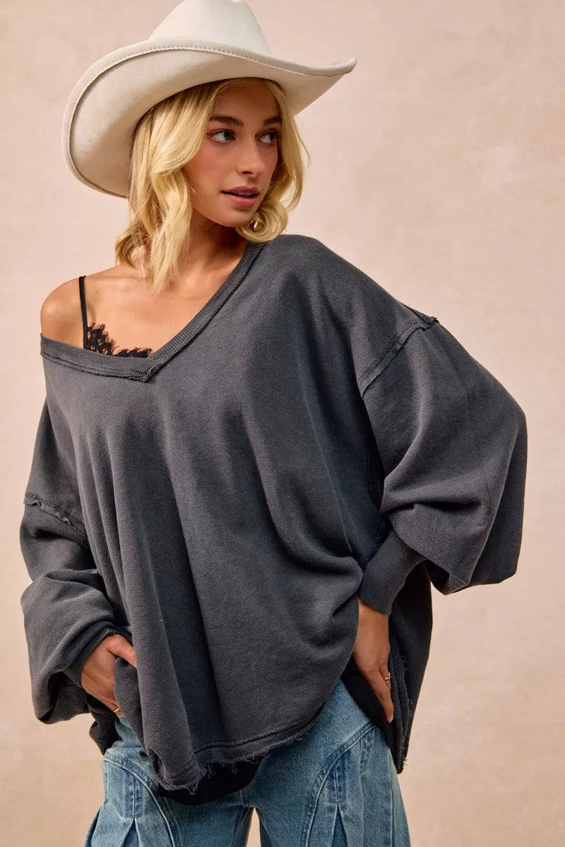 Mineral Washed French Terry Oversized Sweatshirt in Ash