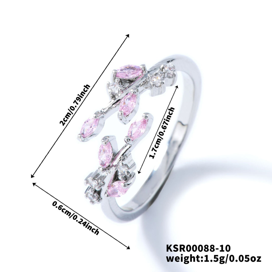 Bohemian Leaf Ring with Zircon Inlay, Nature-Inspired Jewelry