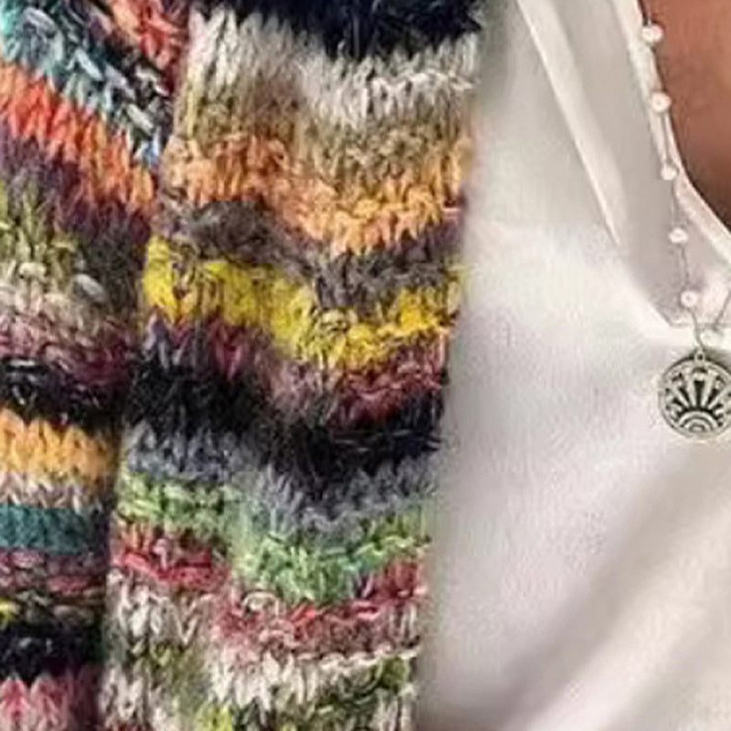 Women's Colorful Long Sleeve Open Front Bohemian Knit Cardigan - Image 3