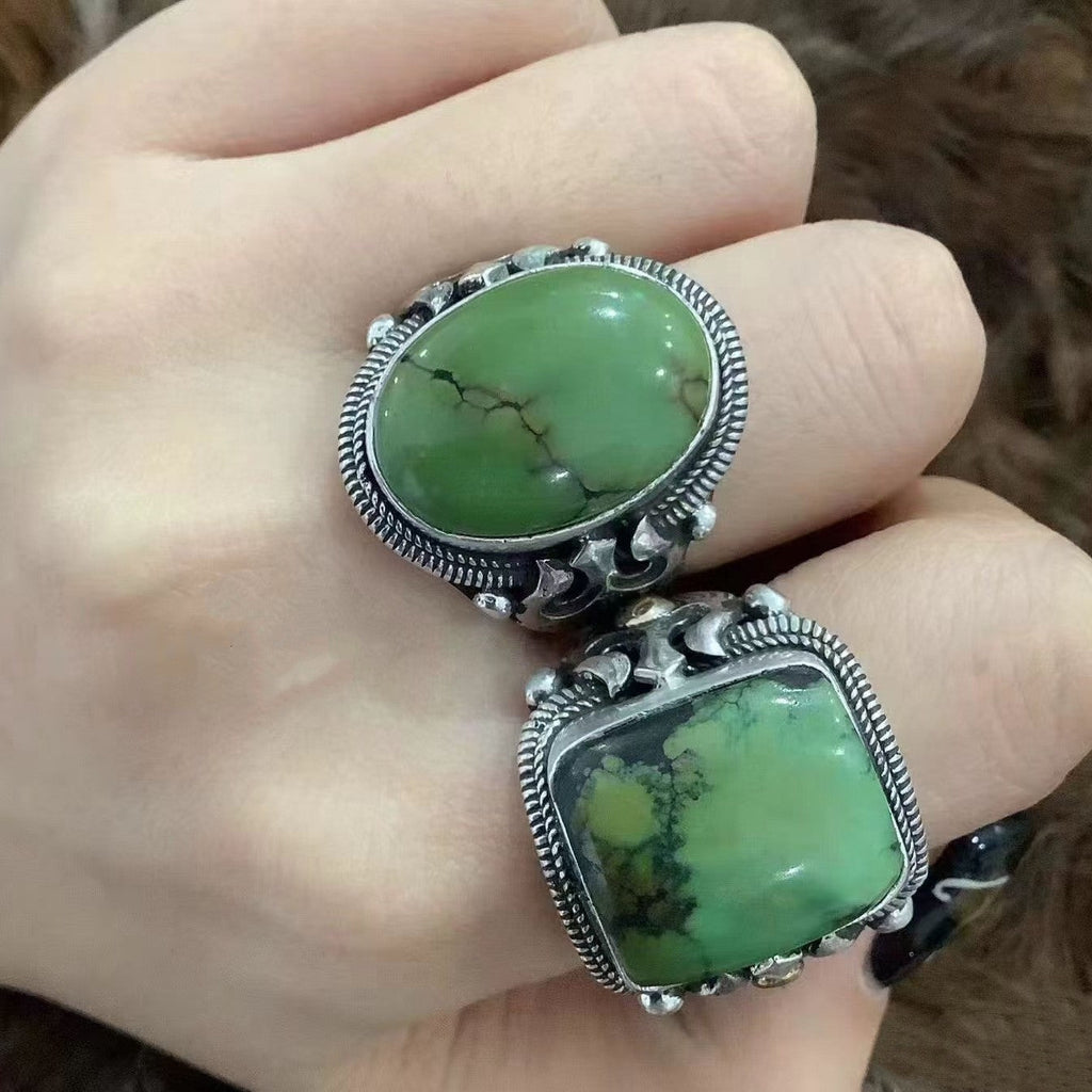 2023 New Xizang Nepalese Green Oval Ring, Versatile Retro Ethnic Style Ring For Men And Women