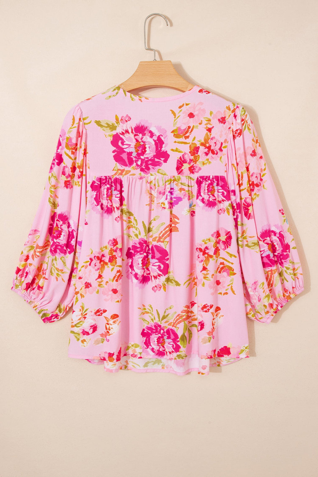 Nicole Puffy Half Sleeve Floral Blouse with Tie Neck