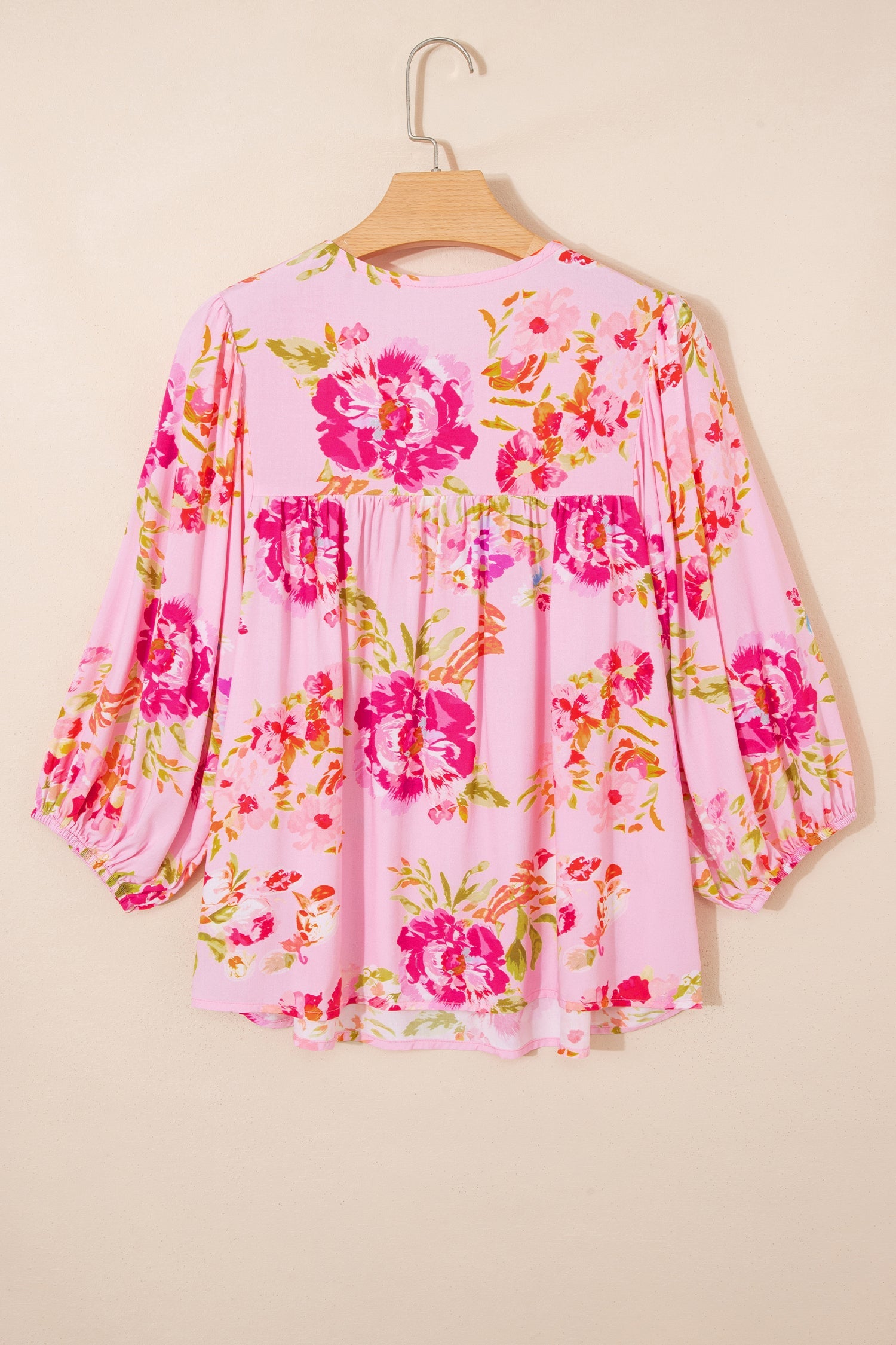 Nicole Puffy Half Sleeve Floral Blouse with Tie Neck