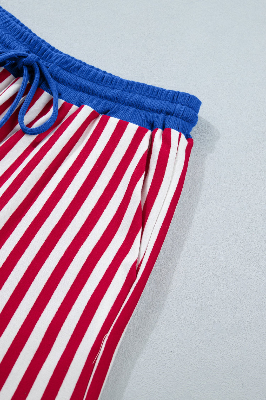 Skye Stripe Trim Tee Set: Patriotic V-Neck Loungewear in Cotton