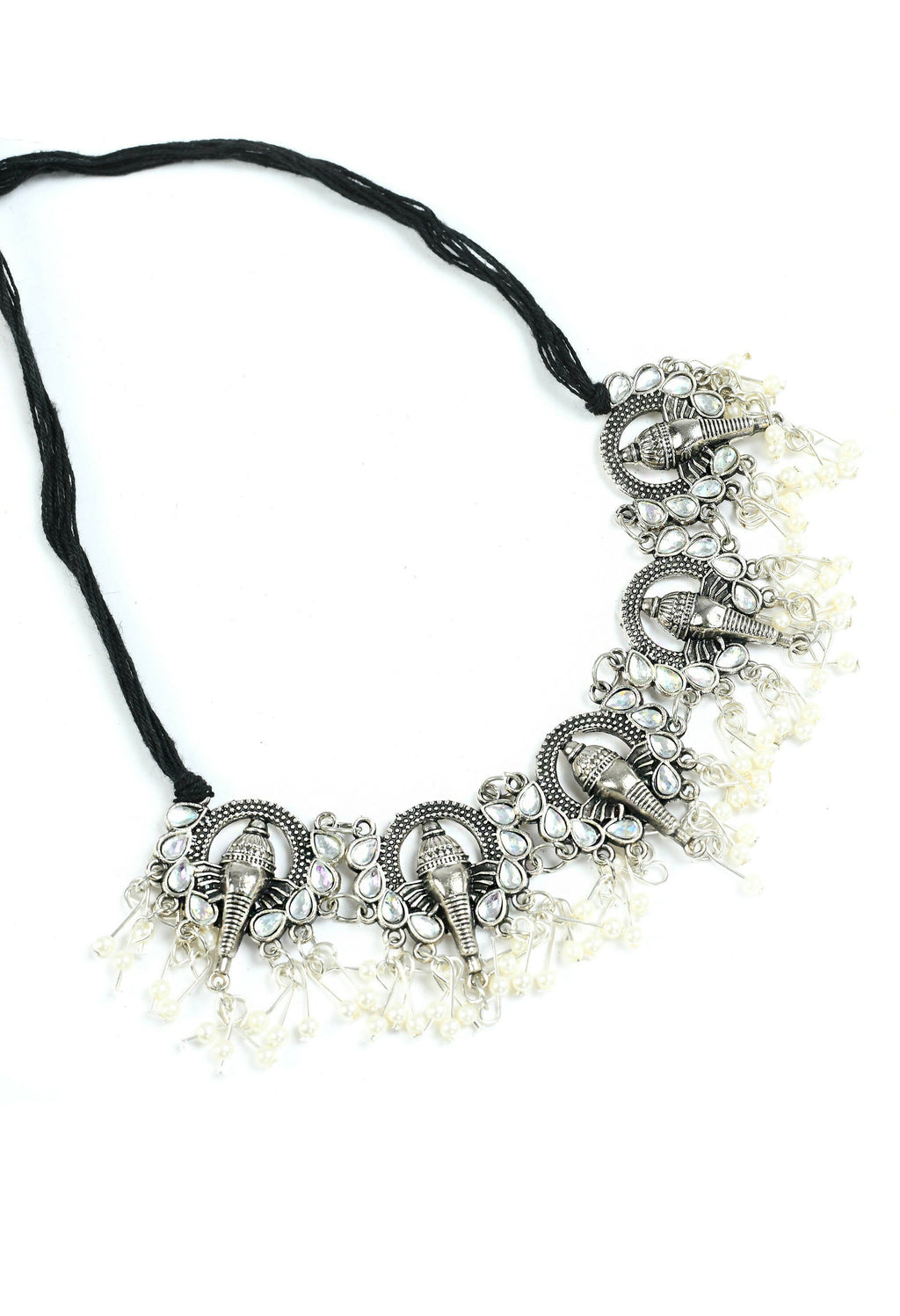 Ganesha Motif Oxidised Silver-Plated Choker Necklace Set