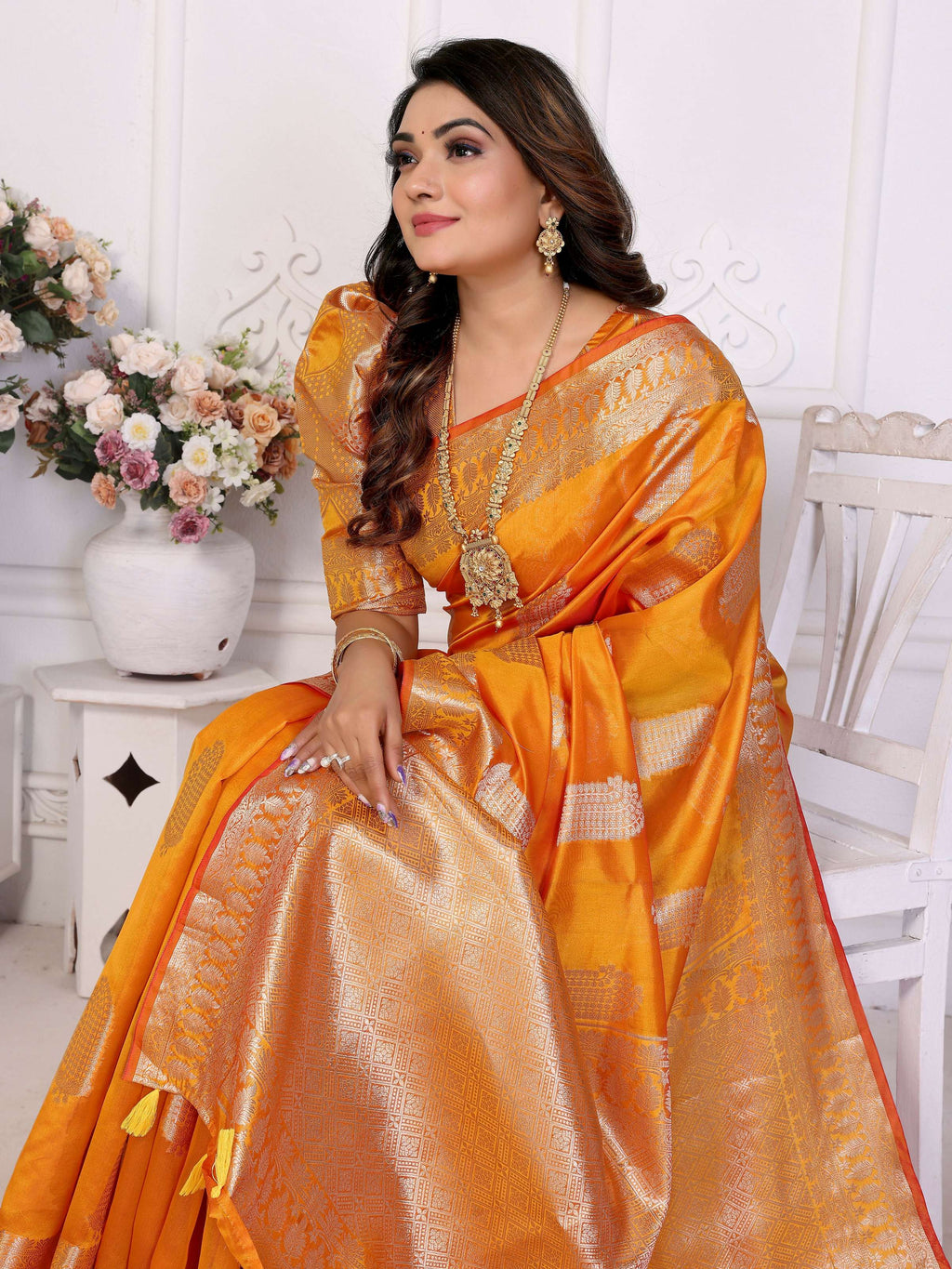 Yellow Soft Organza Silk Saree with Elegant Weaving Patterns